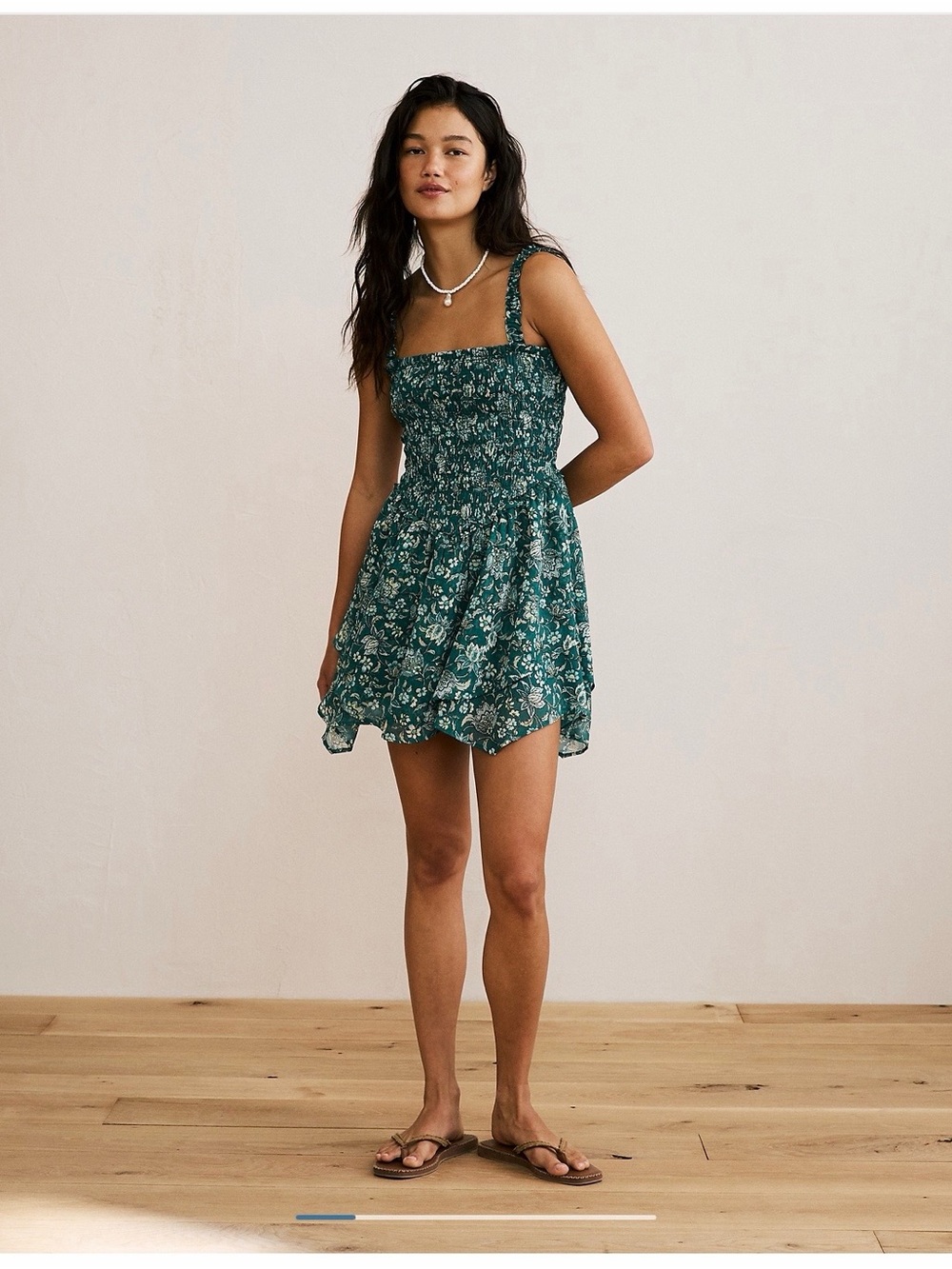 NWOT American Eagle Outfitters Teal Floral Smocked Mini Dress